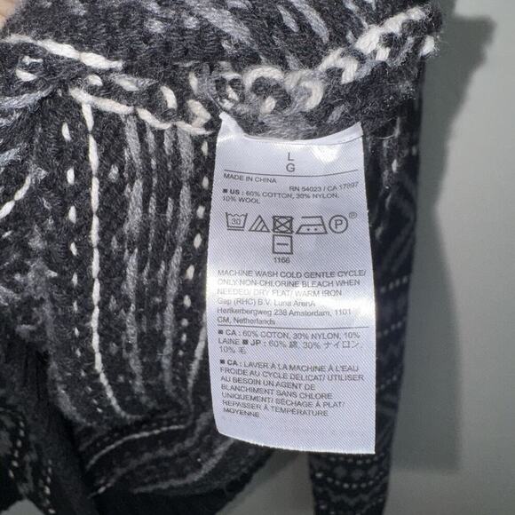 Banana Republic Fairisle Sweater Men’s Sz L Black Gray Knit Crewneck Wool Blend - Picture 7 of 10